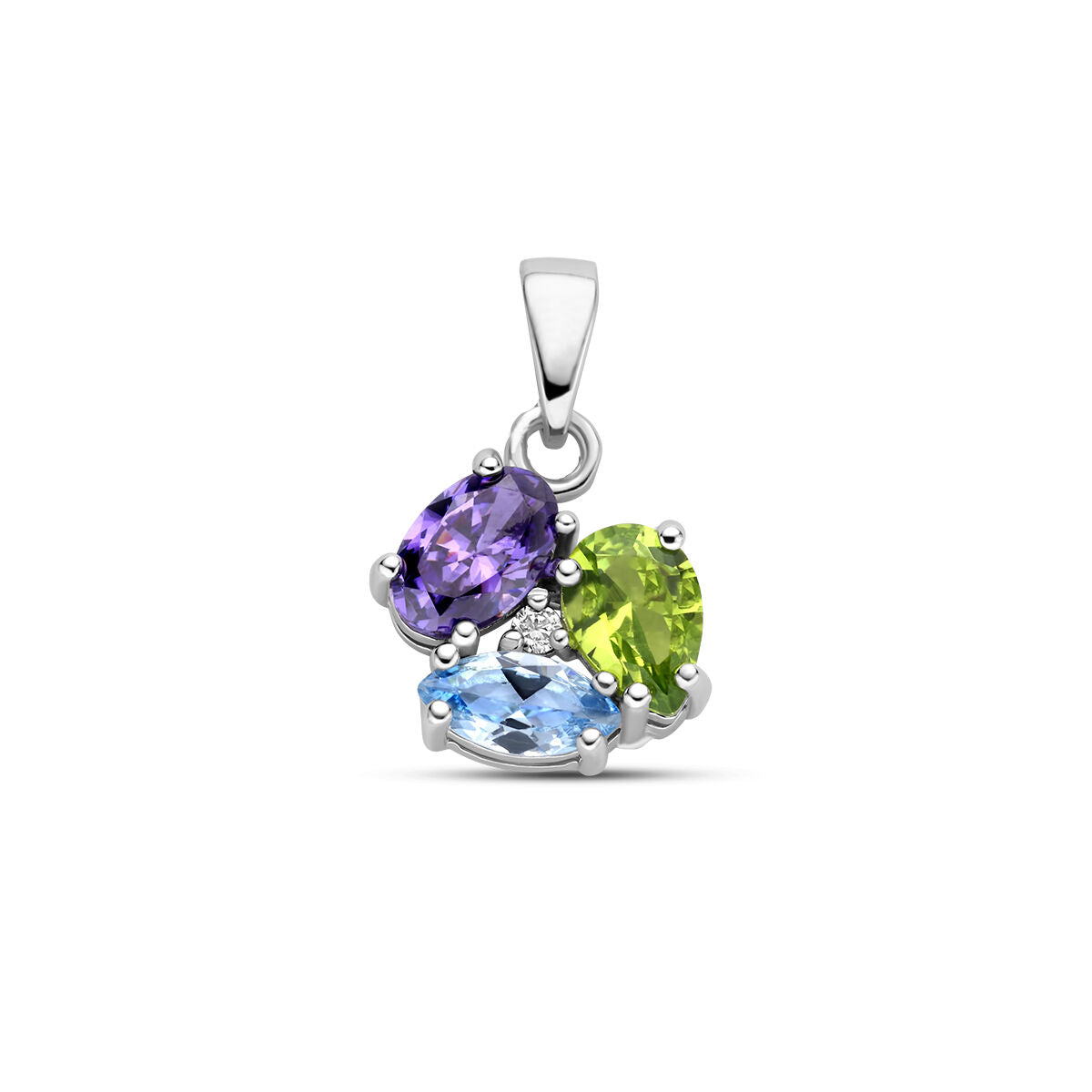 Hänger mit lila, grünem und blauem Zirkonia in rhodiniertem Silber