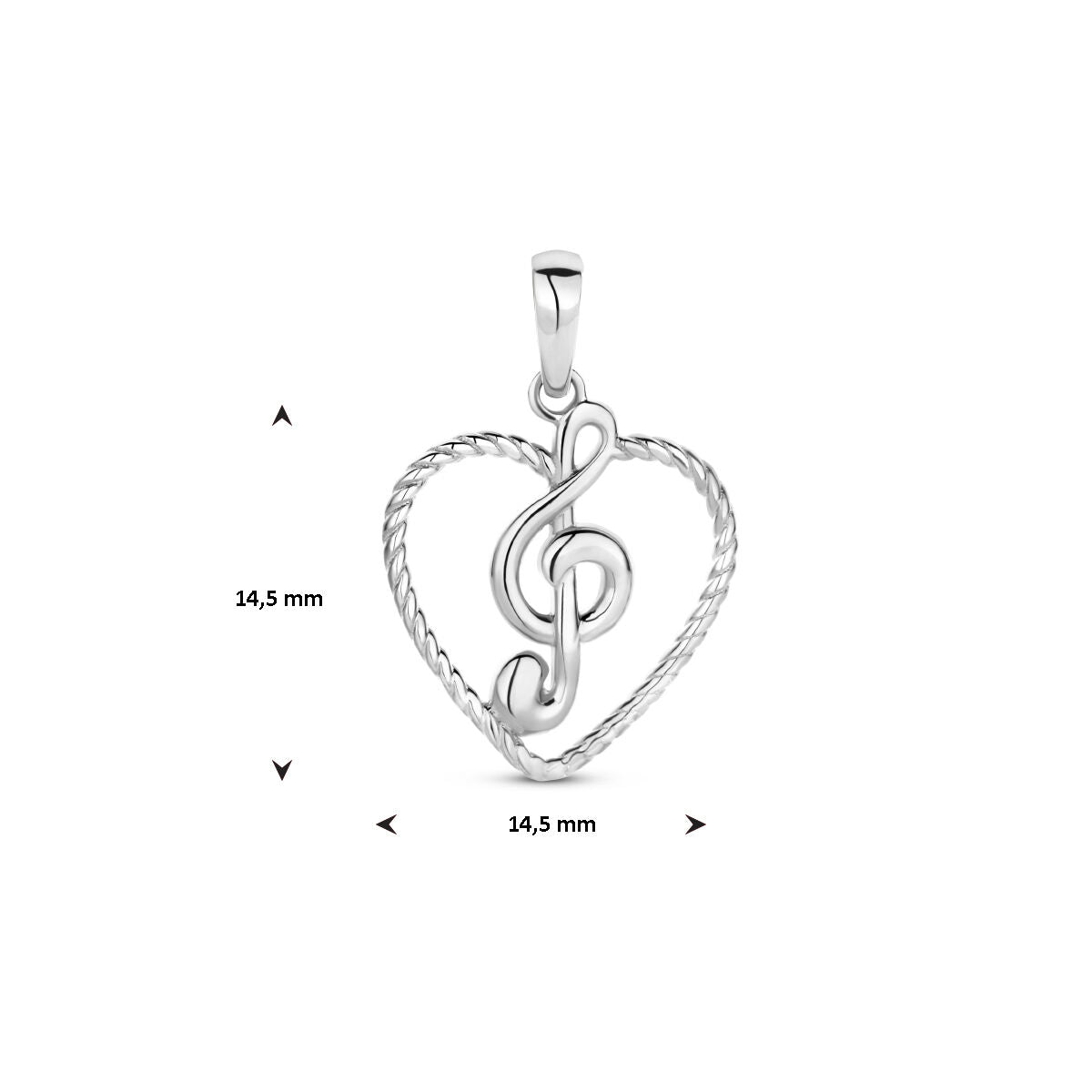 Anhänger Herz und Musiknote, Silber rhodiniert