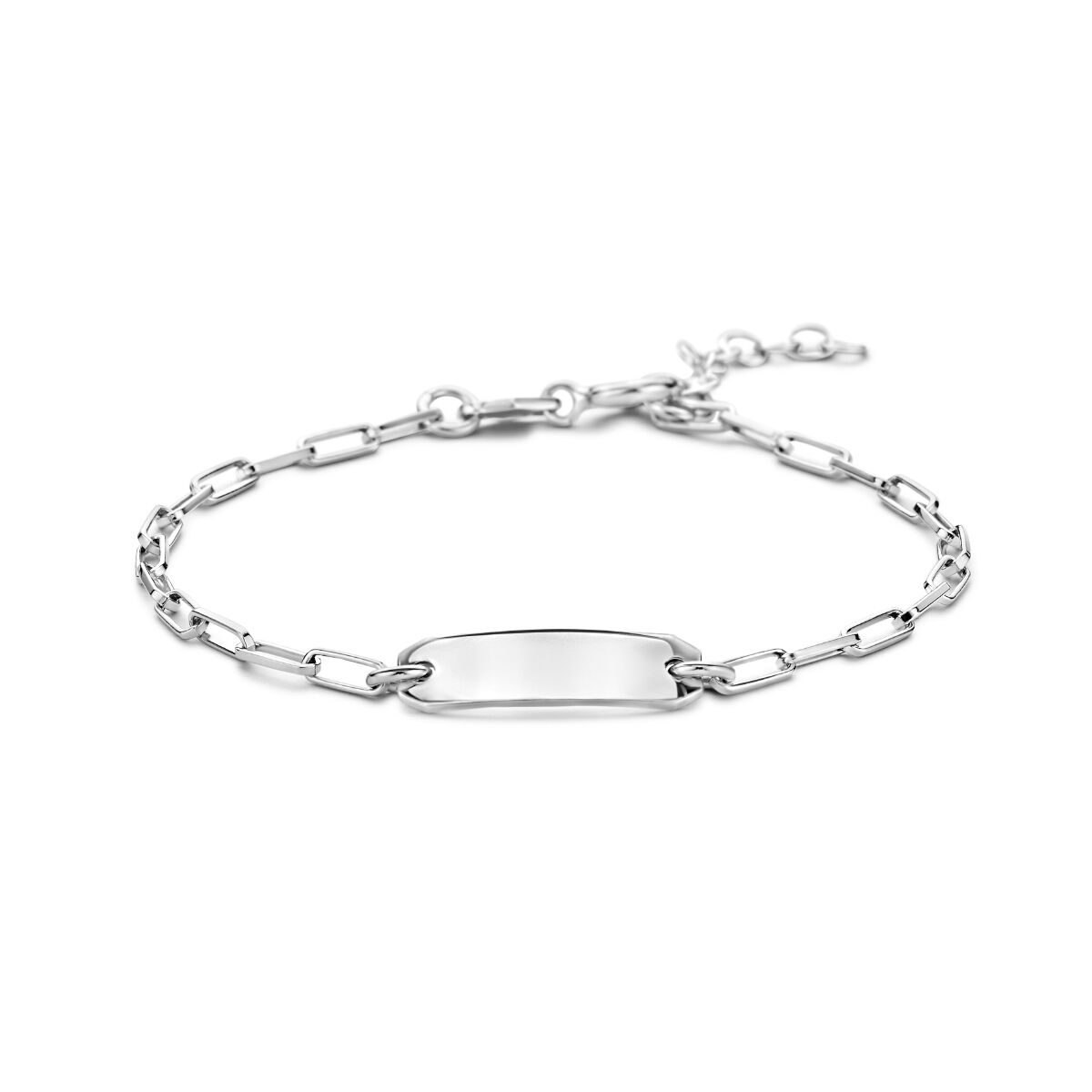Gravurarmband aus rhodiniertem Silber mit 16 + 2 cm langen Gliedern und einer 5,0 mm breiten Platte