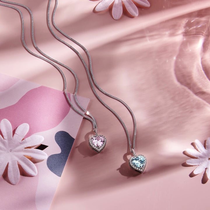 Anhänger Herz weiß und rosa Zirkonia Halo Silber rhodiniert