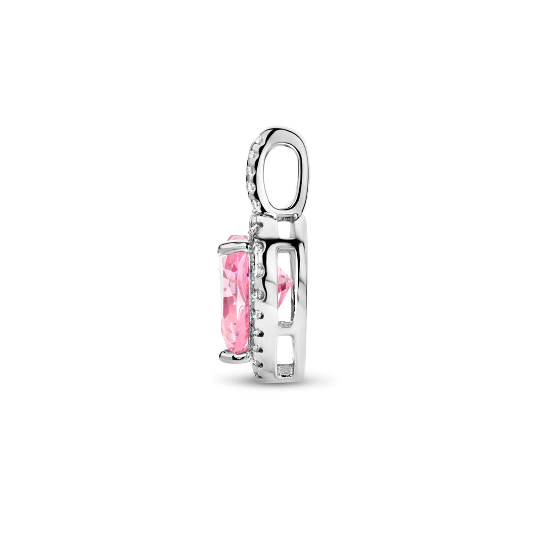 Anhänger Herz weiß und rosa Zirkonia Halo Silber rhodiniert