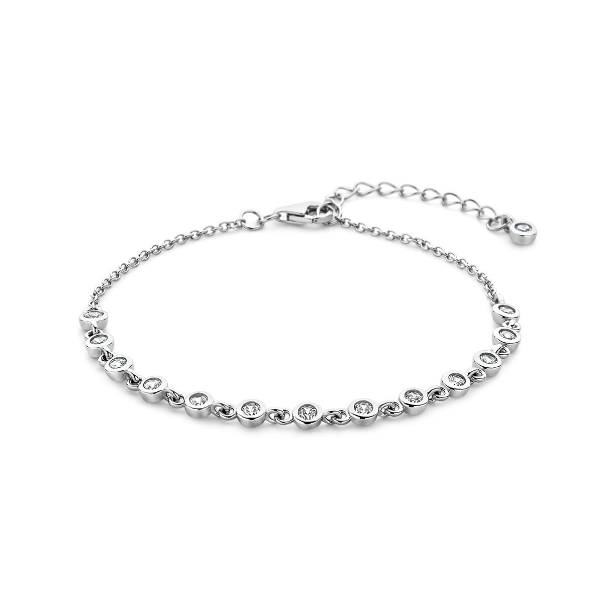 Armband aus rhodiniertem Silber mit Zirkonia-Steinen, 16 + 3 cm lang