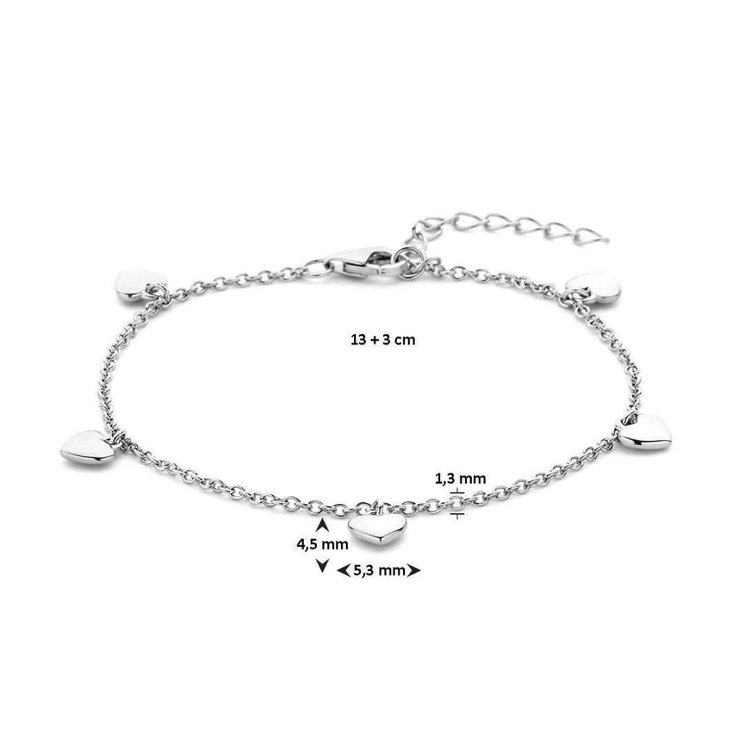 Armband Herzen 13 + 3 cm Silber rhodiniert