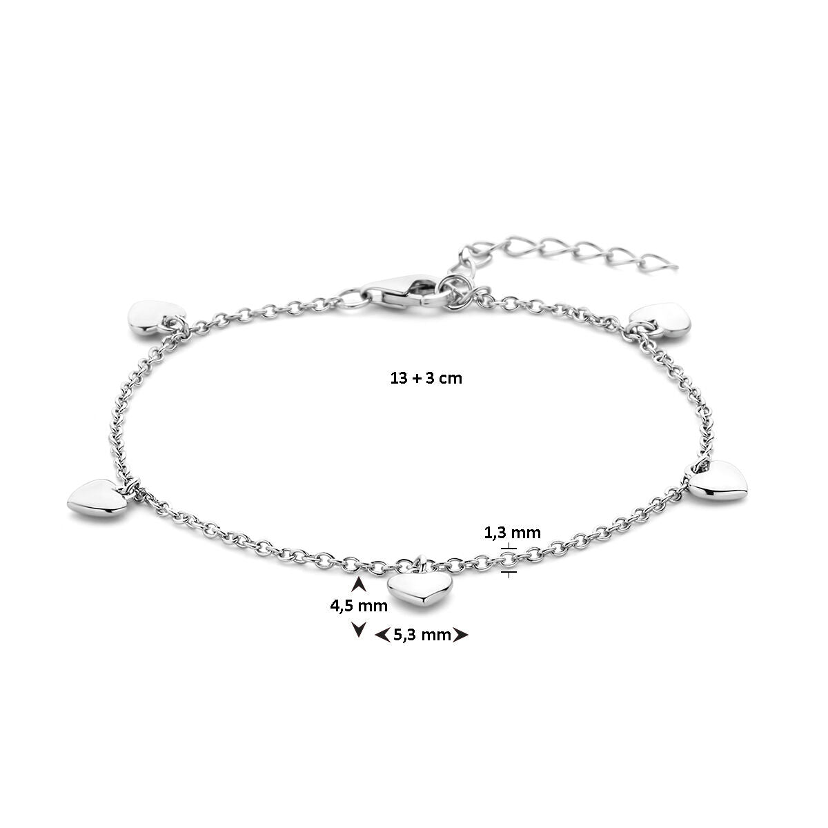 Armband Herzen 13 + 3 cm Silber rhodiniert