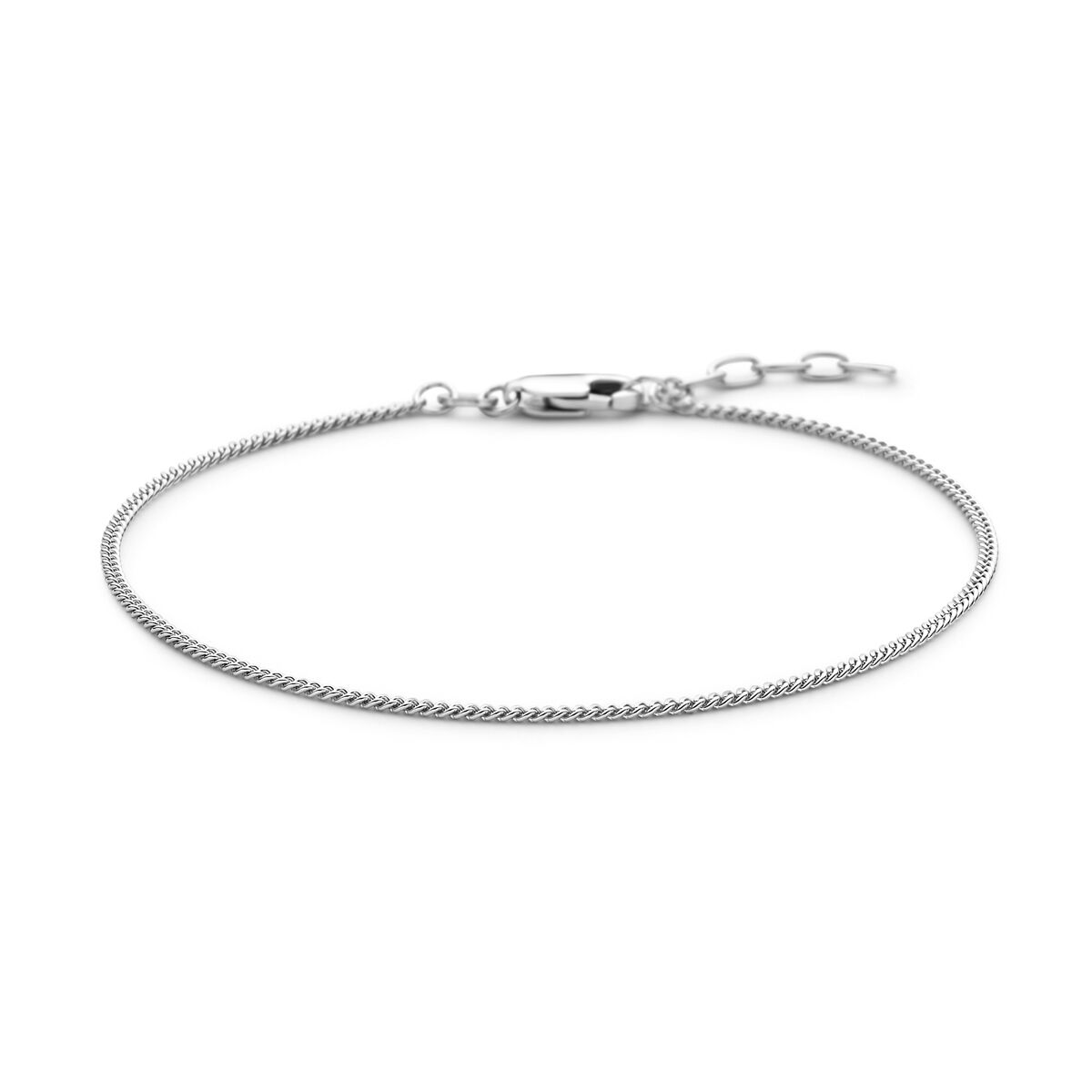 Armband aus rhodiniertem Silber mit 4-seitigem Schliff, 1,4 mm dick, 19 + 2 cm lang