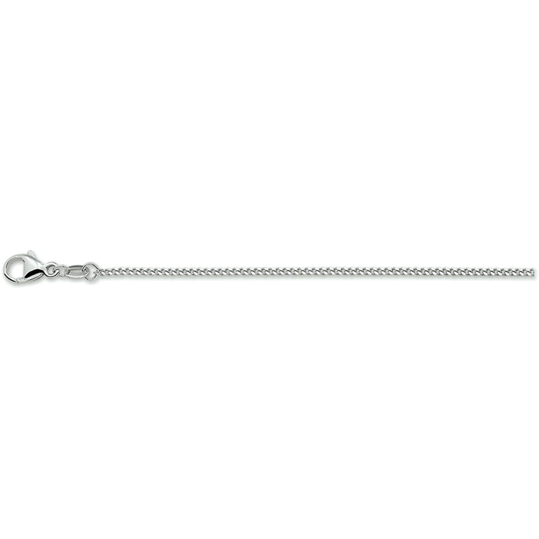 Een slanke, gerhodineerd zilveren armband gourmette 4-zijdes geslepen 1,4 mm (19 + 2 cm, heren lengte) van Van der Kooij Collectie, met een karabijnsluiting en sierlijke schakels, horizontaal weergegeven op een witte achtergrond.