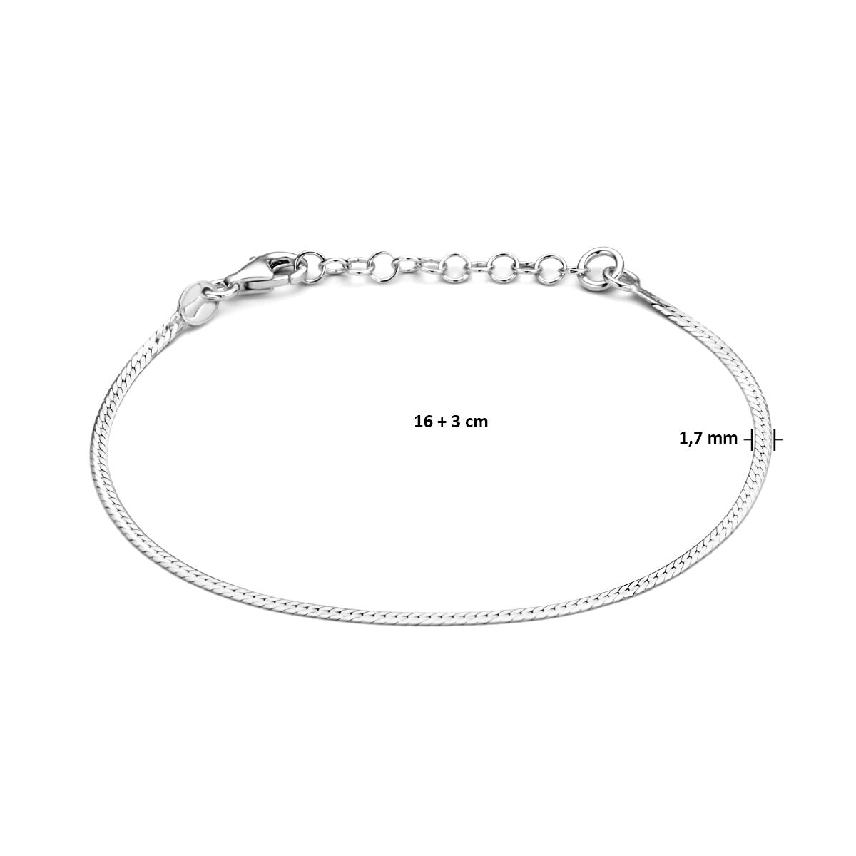 Armband flach 1,7 mm 16 + 3 cm Silber rhodiniert