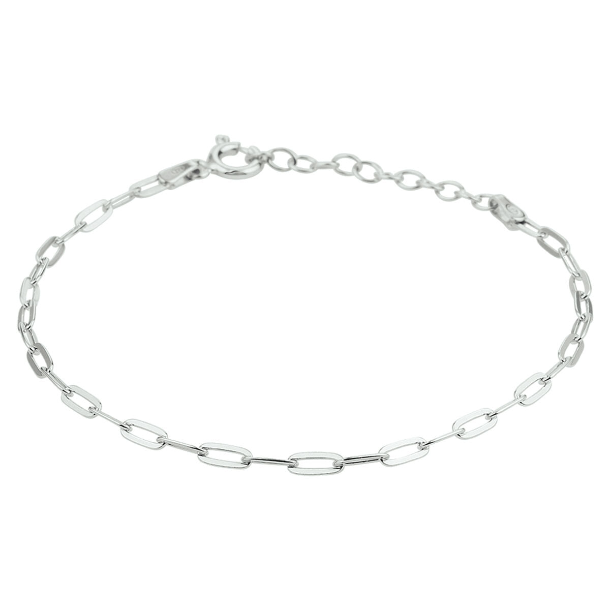 Armband aus rhodiniertem Silber mit flachen Paperclip-Gliedern, 16 + 3 cm lang