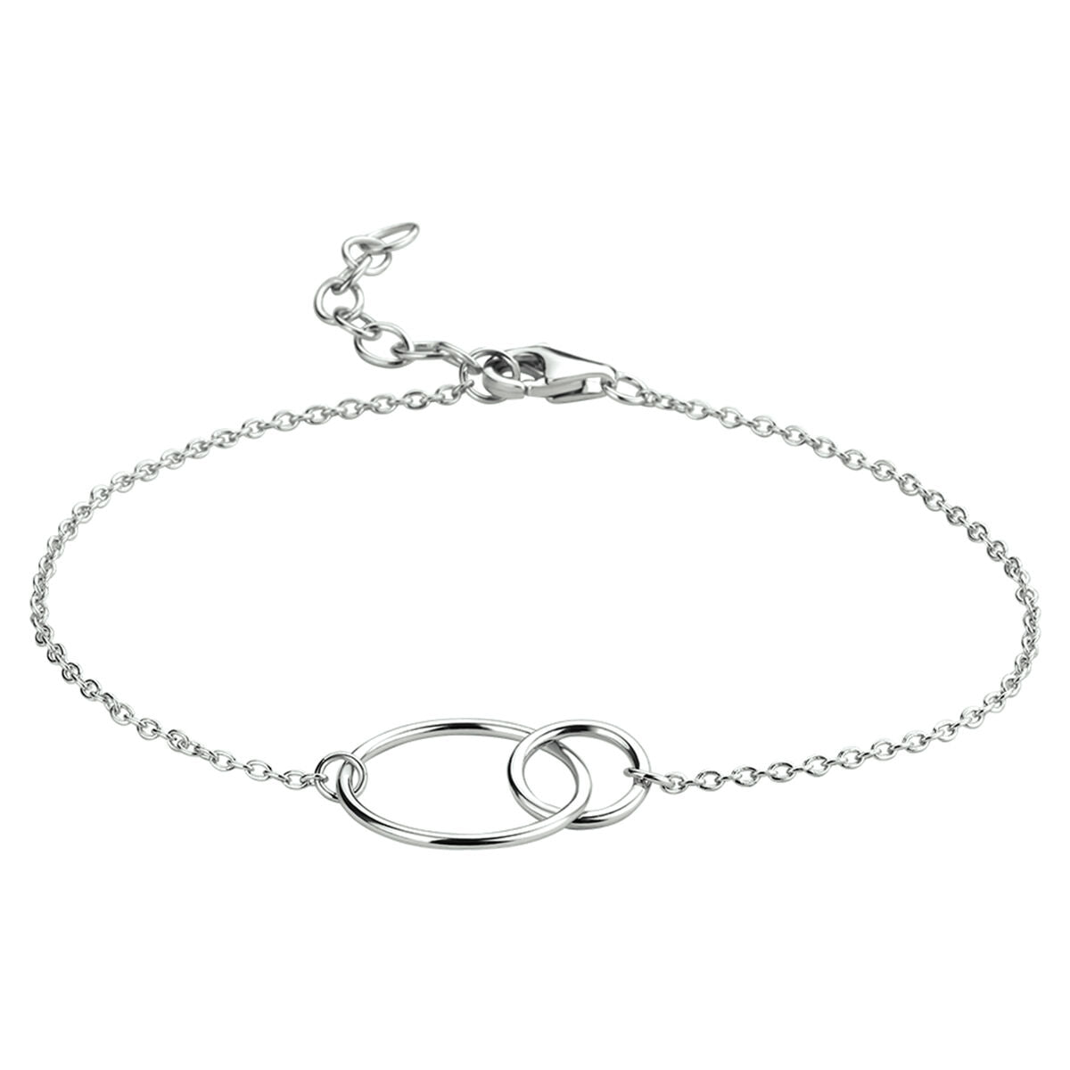Armband aus rhodiniertem Silber mit runden Elementen und Verlängerungskette von 16 bis 18,5 cm