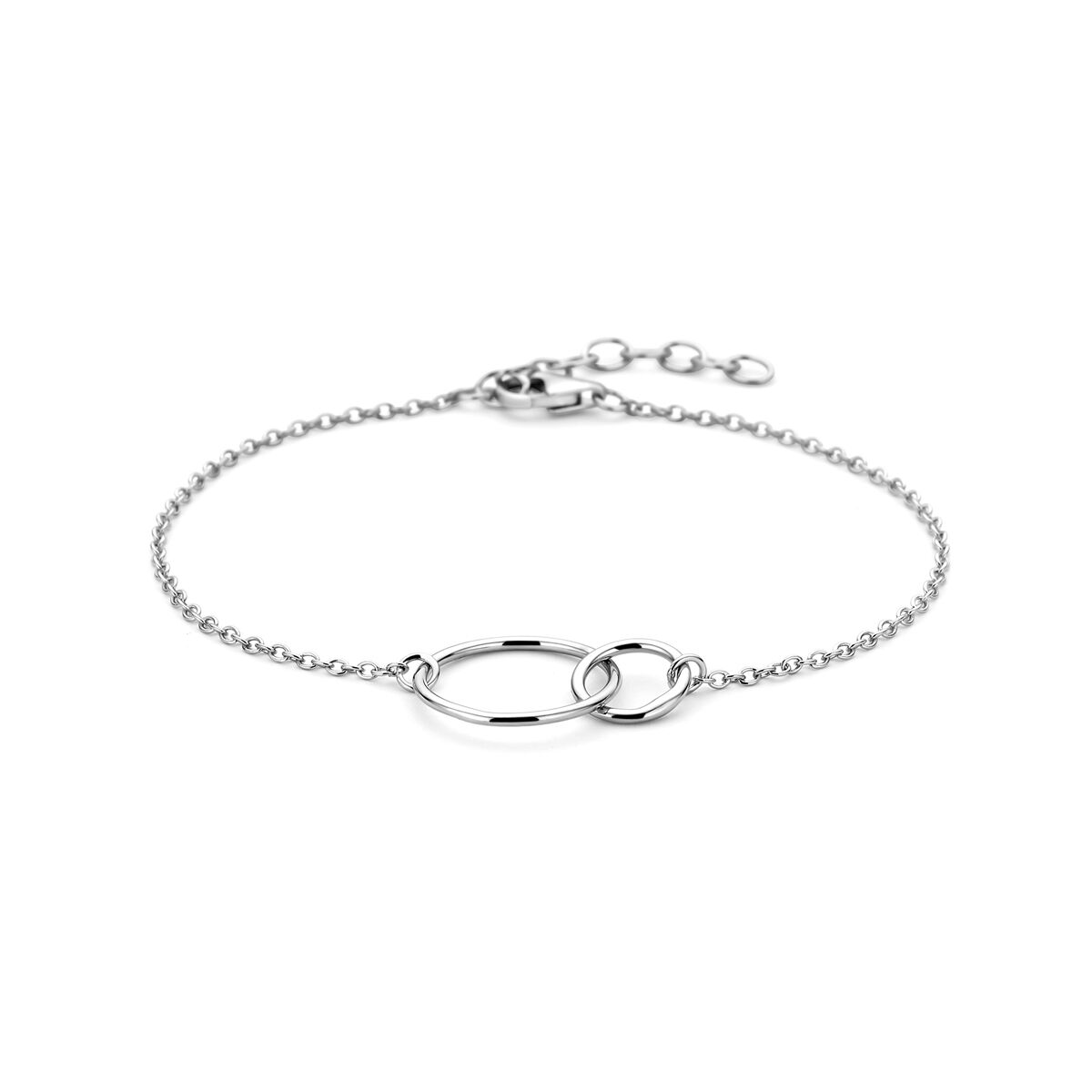 Armband aus rhodiniertem Silber mit runden Elementen und Verlängerungskette von 16 bis 18,5 cm