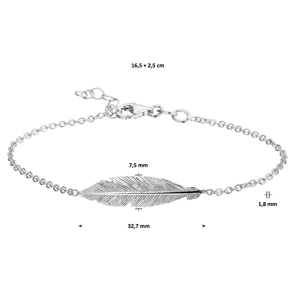 Armband Feder 16,5 + 2,5 cm Silber rhodiniert