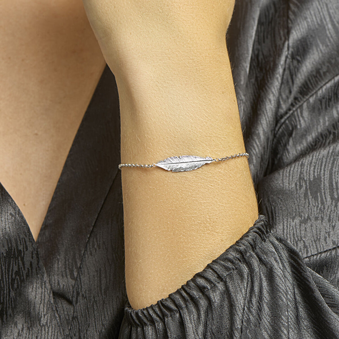 Armband Feder 16,5 + 2,5 cm Silber rhodiniert