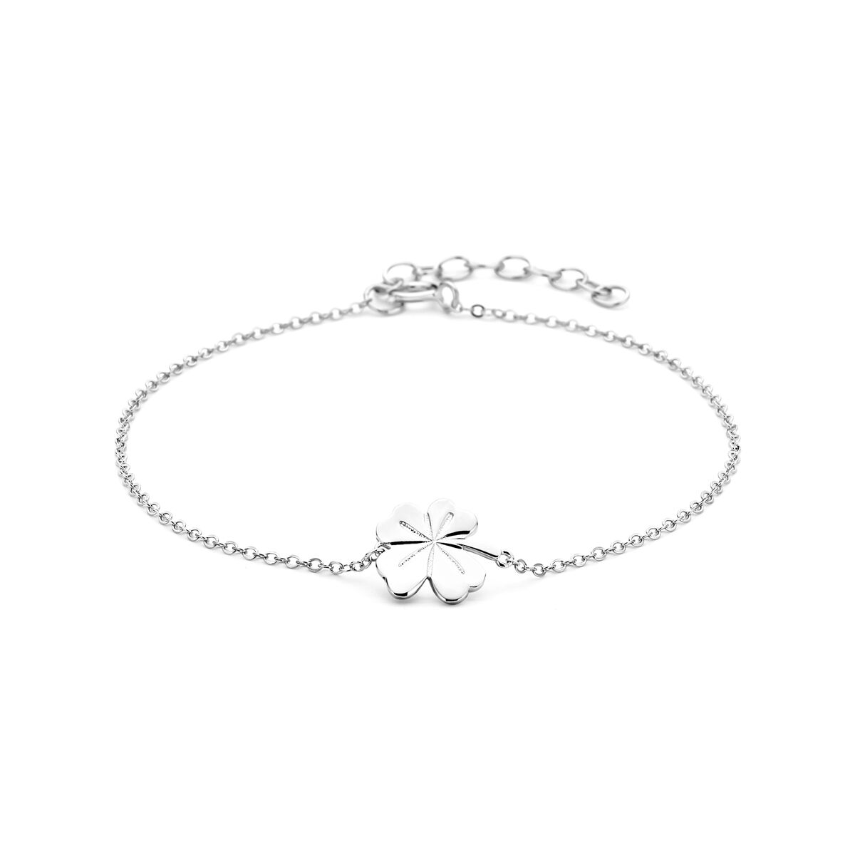 Armband mit rhodiniertem Silber und einem vierblättrigen Kleeblatt als Anhänger, 17 + 3 cm lang