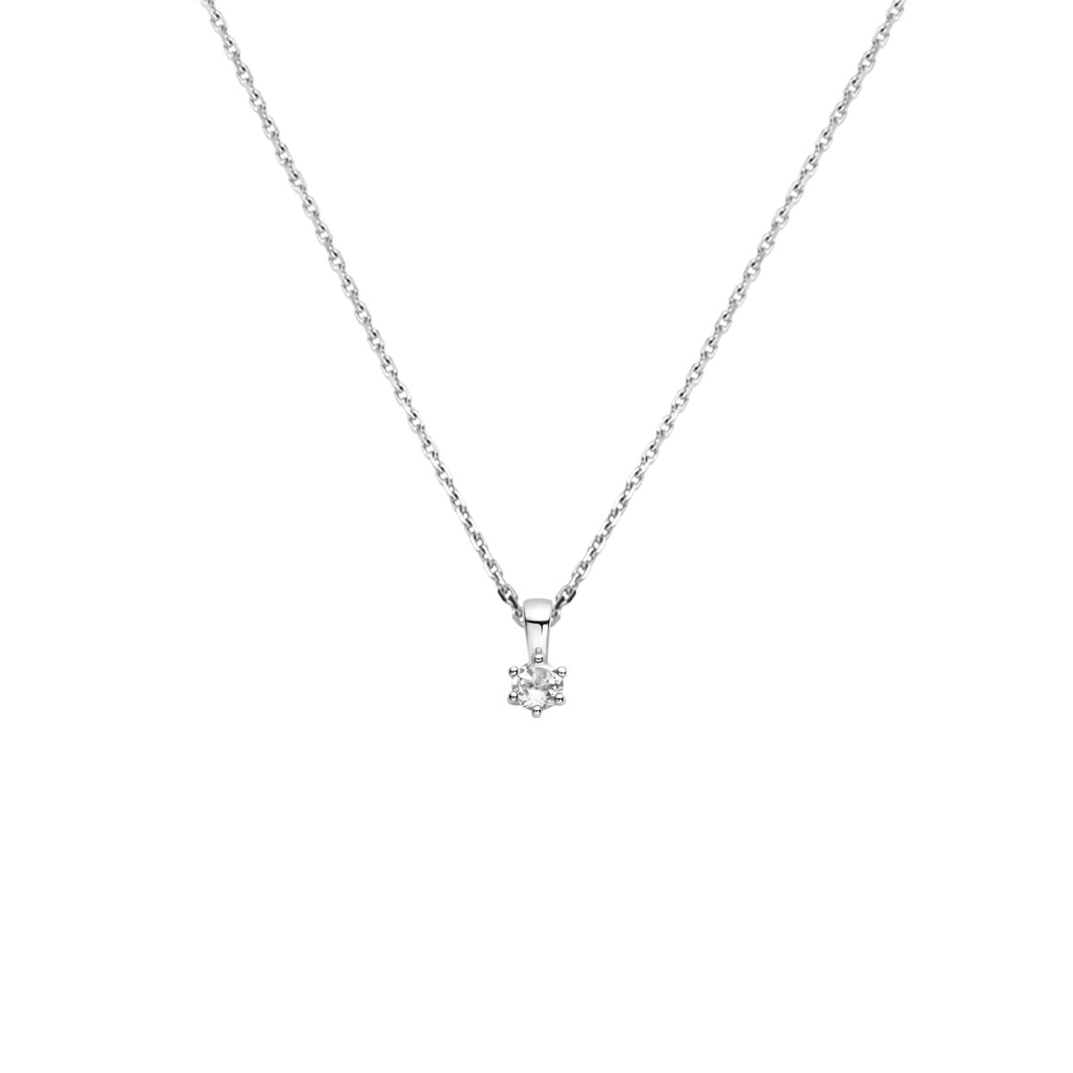 Collier aus rhodiniertem Silber mit Anhänger und geboortestein, 41 + 4 cm lang