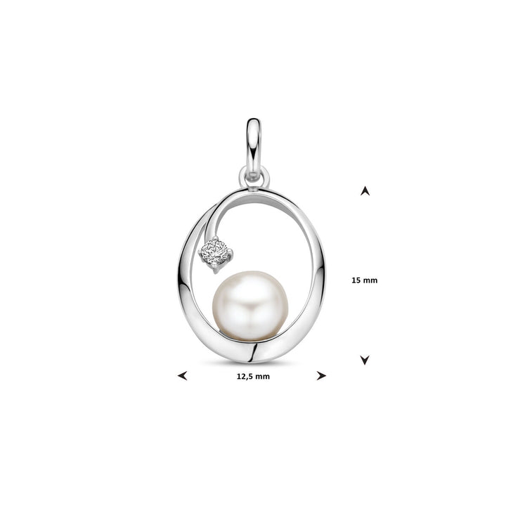 hanger ovaal parel en zirkonia 21 mm zilver gerhodineerd