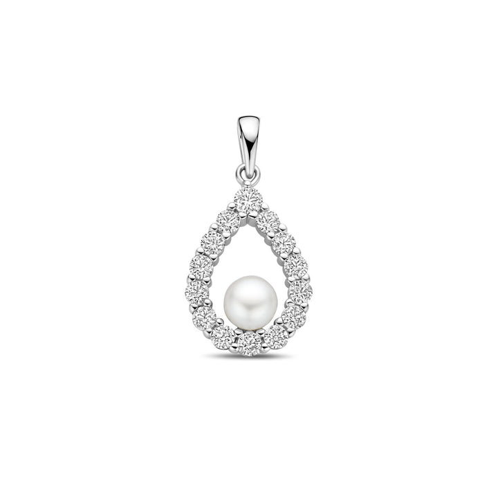 hanger parel en zirkonia 26 mm zilver gerhodineerd