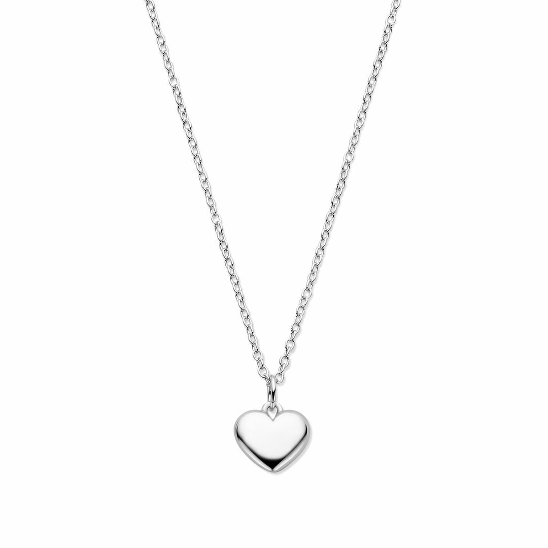 Het collier hartje 41-43-45 cm zilver gerhodineerd van Van der Kooij Collectie heeft een glanzend, glad hartje als hanger en wordt prachtig gepresenteerd op een witte achtergrond.