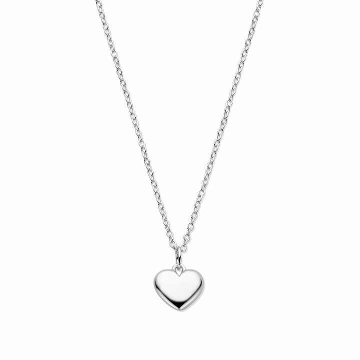 Het collier hartje 41-43-45 cm zilver gerhodineerd van Van der Kooij Collectie heeft een glanzend, glad hartje als hanger en wordt prachtig gepresenteerd op een witte achtergrond.