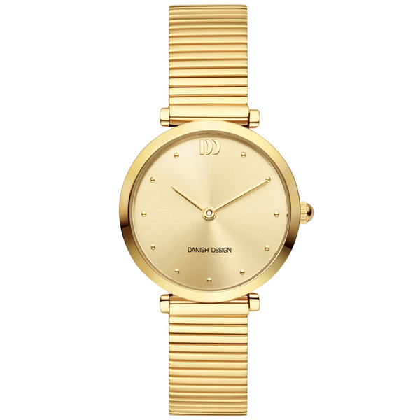 Damenarmbanduhr mit goldfarbener Lünette, goldfarbenem Zifferblatt und goldfarbenem Mesh-Armband