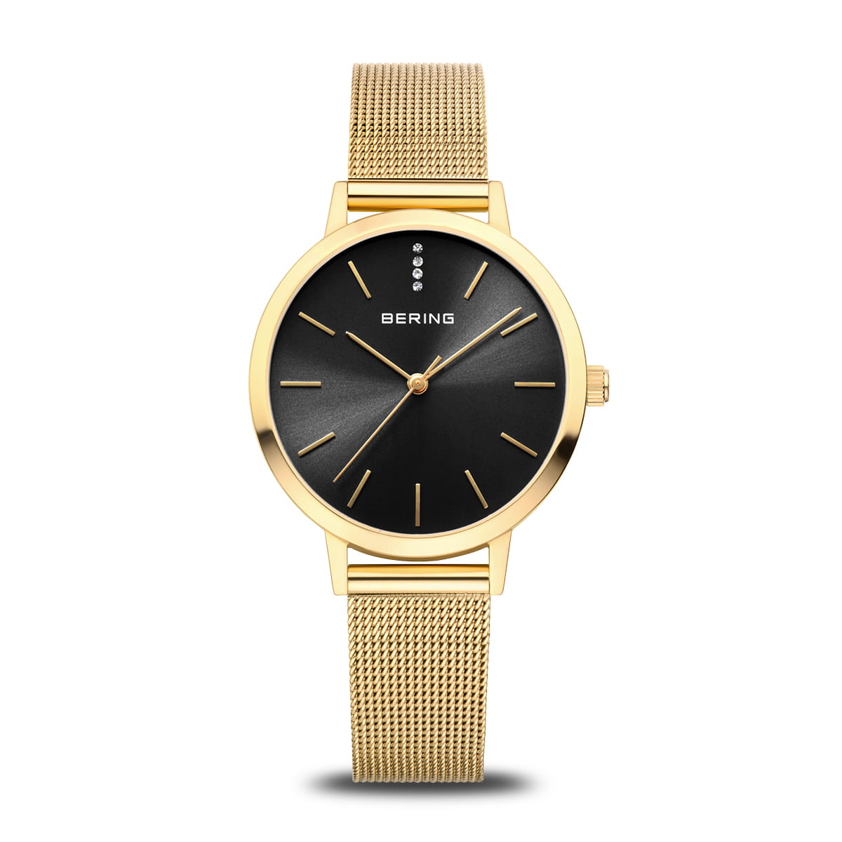Damenarmbanduhr mit schwarzem Zifferblatt und goldenem Mesh-Armband