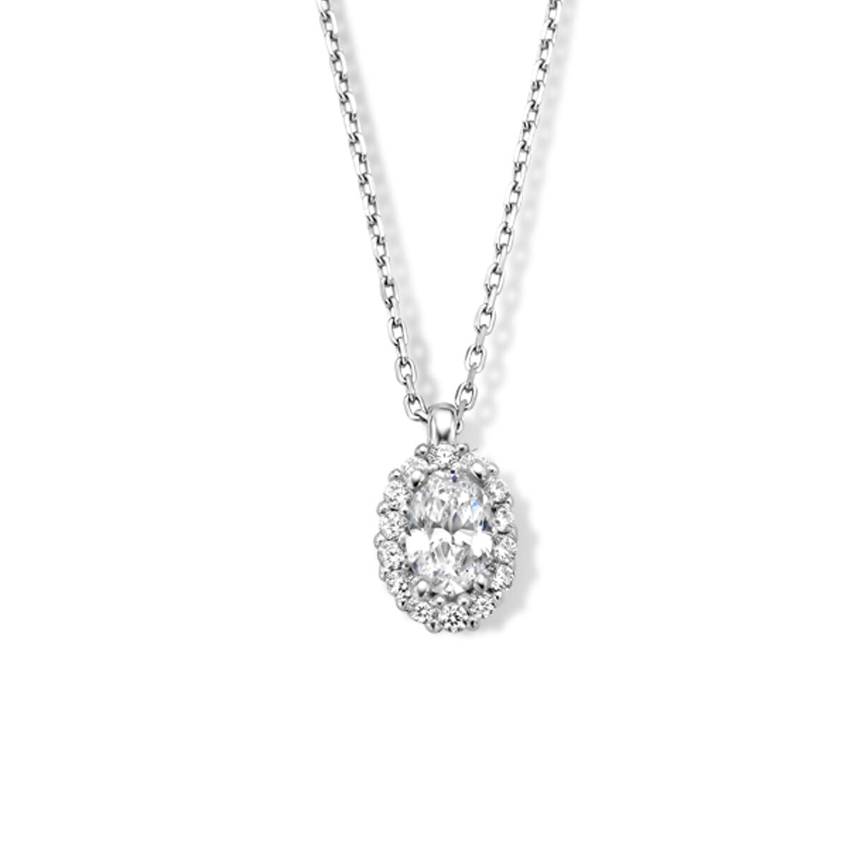 Halskette mit ovalem Zirkonia-Anhänger, rhodiniertem Silber und 41 + 4 cm Länge