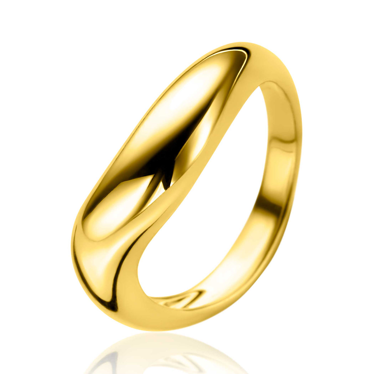 Ring aus vergoldetem Metall mit geschwungener, glänzender Oberfläche