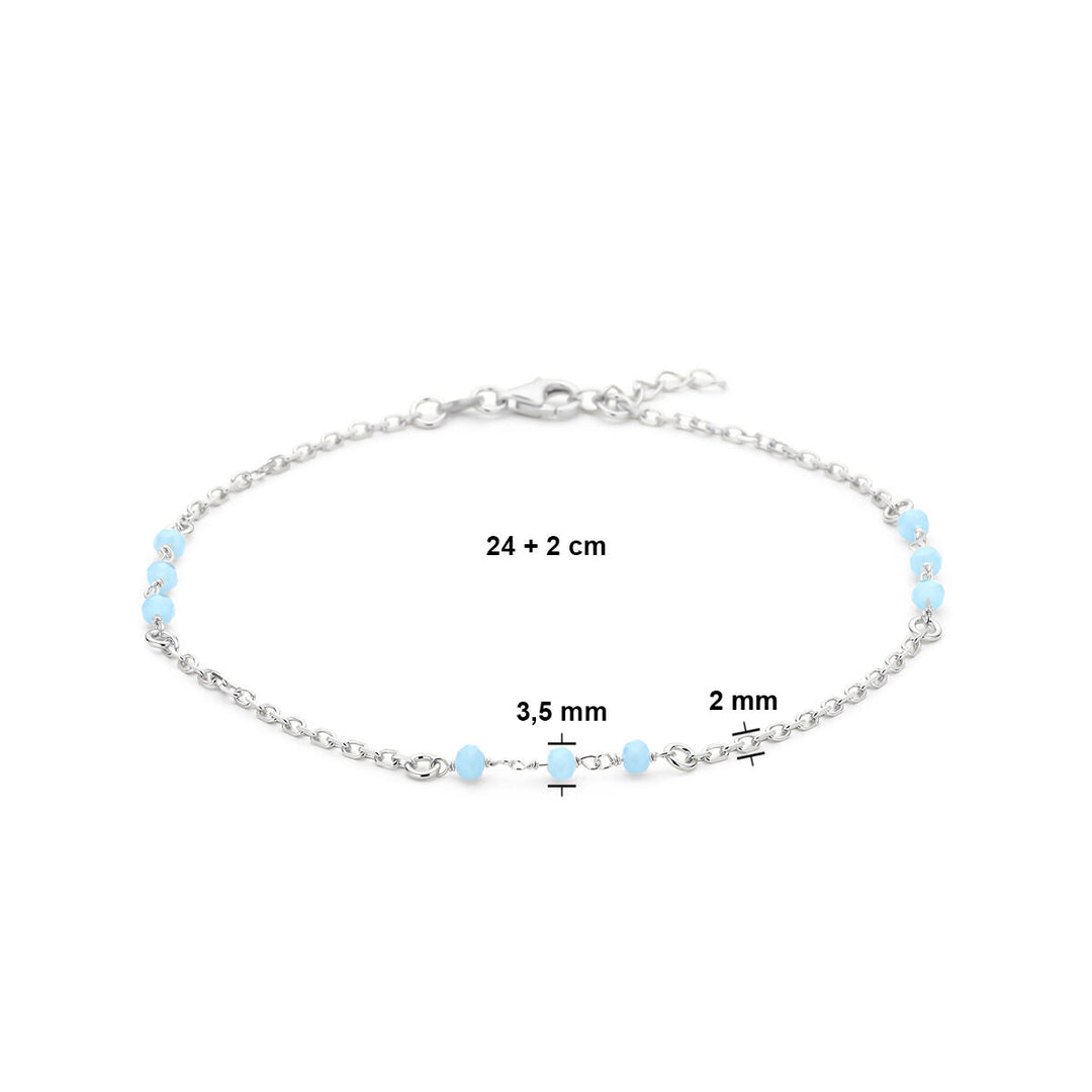 Fußkettchen blaue Kristallkugeln 24 + 2 cm Silber rhodiniert