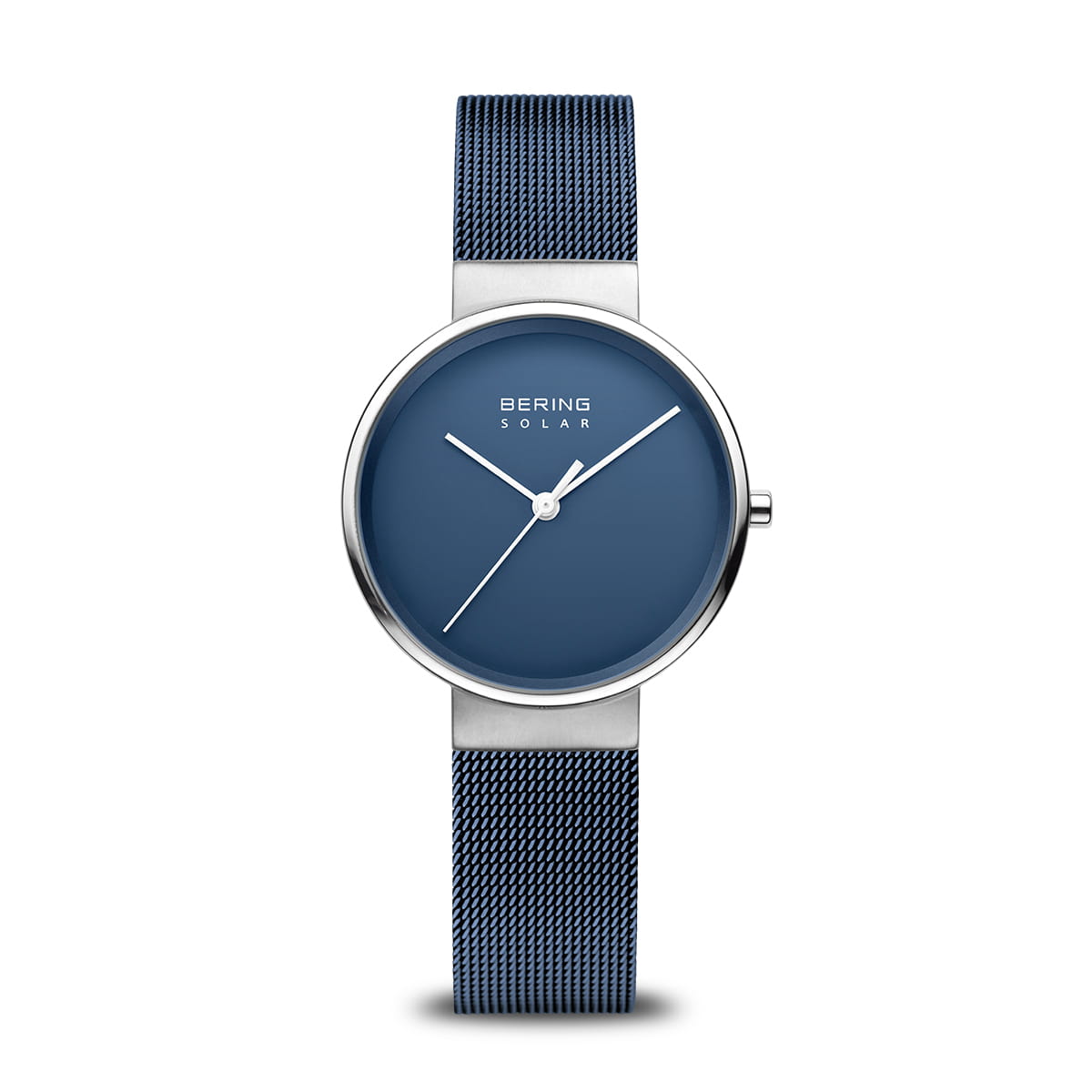 Damenarmbanduhr mit blauem Zifferblatt und silbernem Mesh-Armband