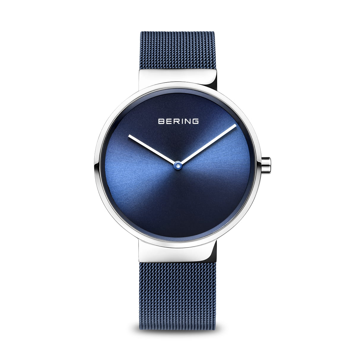 Unisex Uhr mit blauem Zifferblatt und silbernem Mesh-Armband