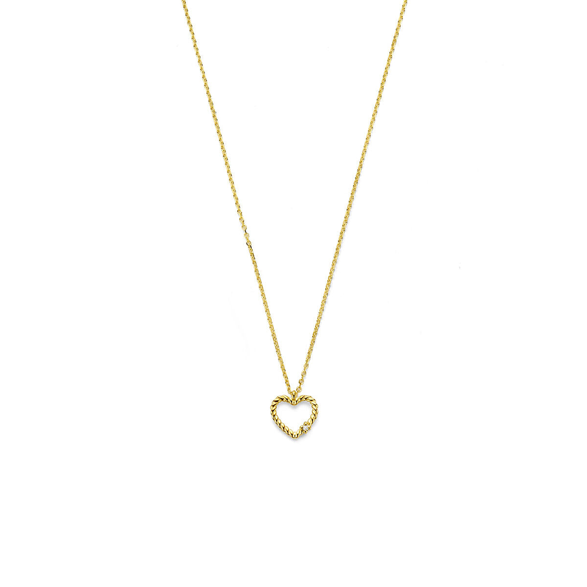 14k gelbes Goldcollier mit herzförmigem Anhänger und Diamanten