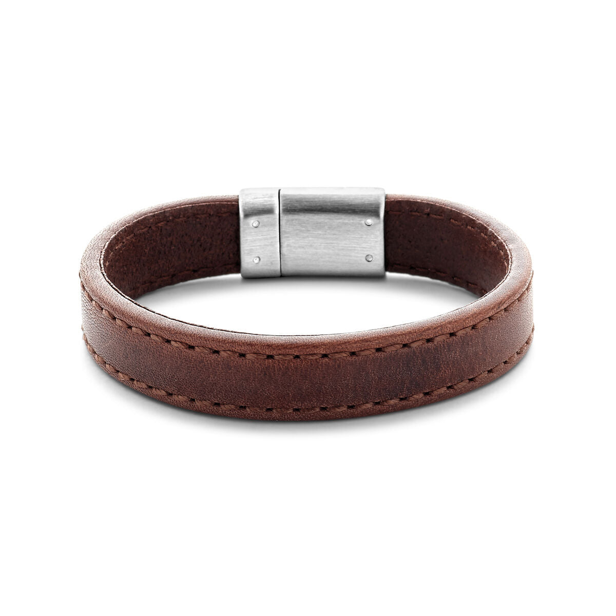 Armband aus dunkelbraunem Leder mit Edelstahlverschluss, 12,5 mm breit
