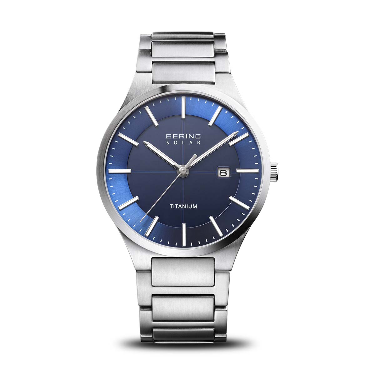 Herrenarmbanduhr aus Titan mit blauem Zifferblatt und silbernem Armband