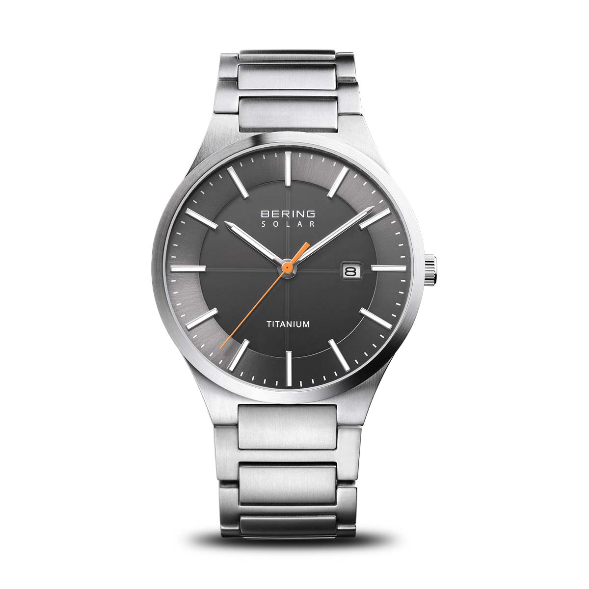 Herrenarmbanduhr mit grauem Zifferblatt, Titan-Gehäuse und silbernem Armband