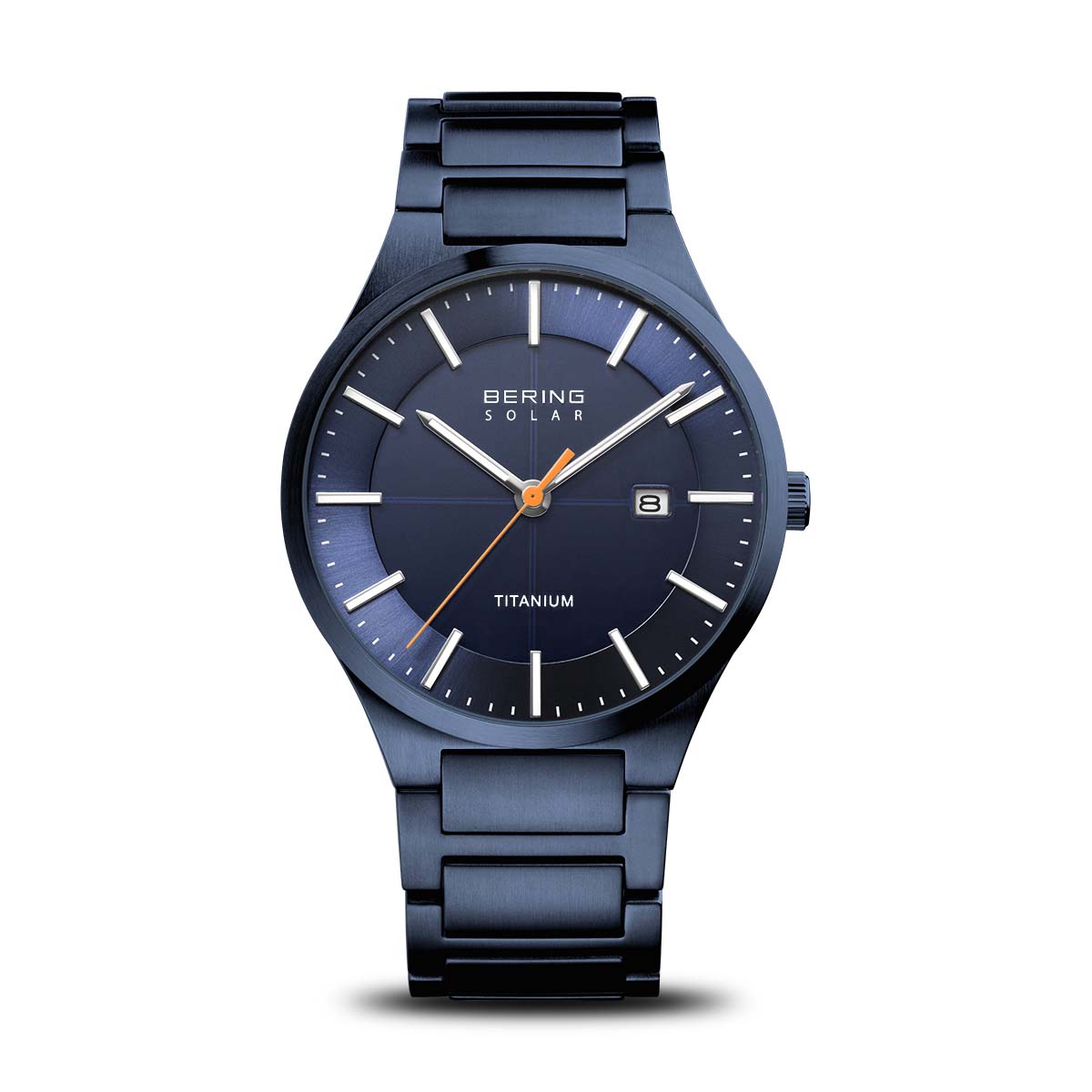 Herrenarmbanduhr aus Titan mit blauem Zifferblatt und orangefarbenem Sekundenzeiger