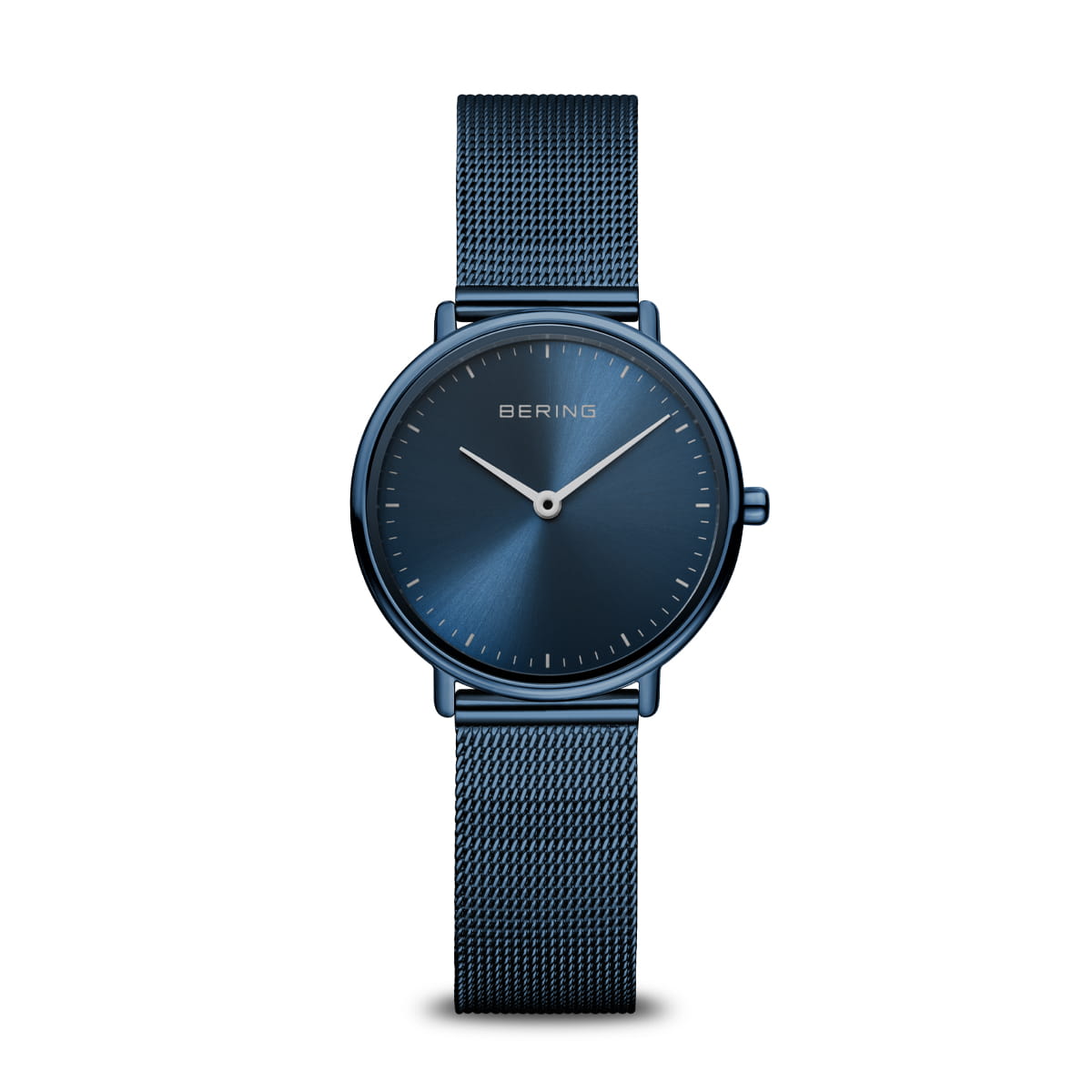 Uhr mit blauem Zifferblatt und blauem Mesh-Armband