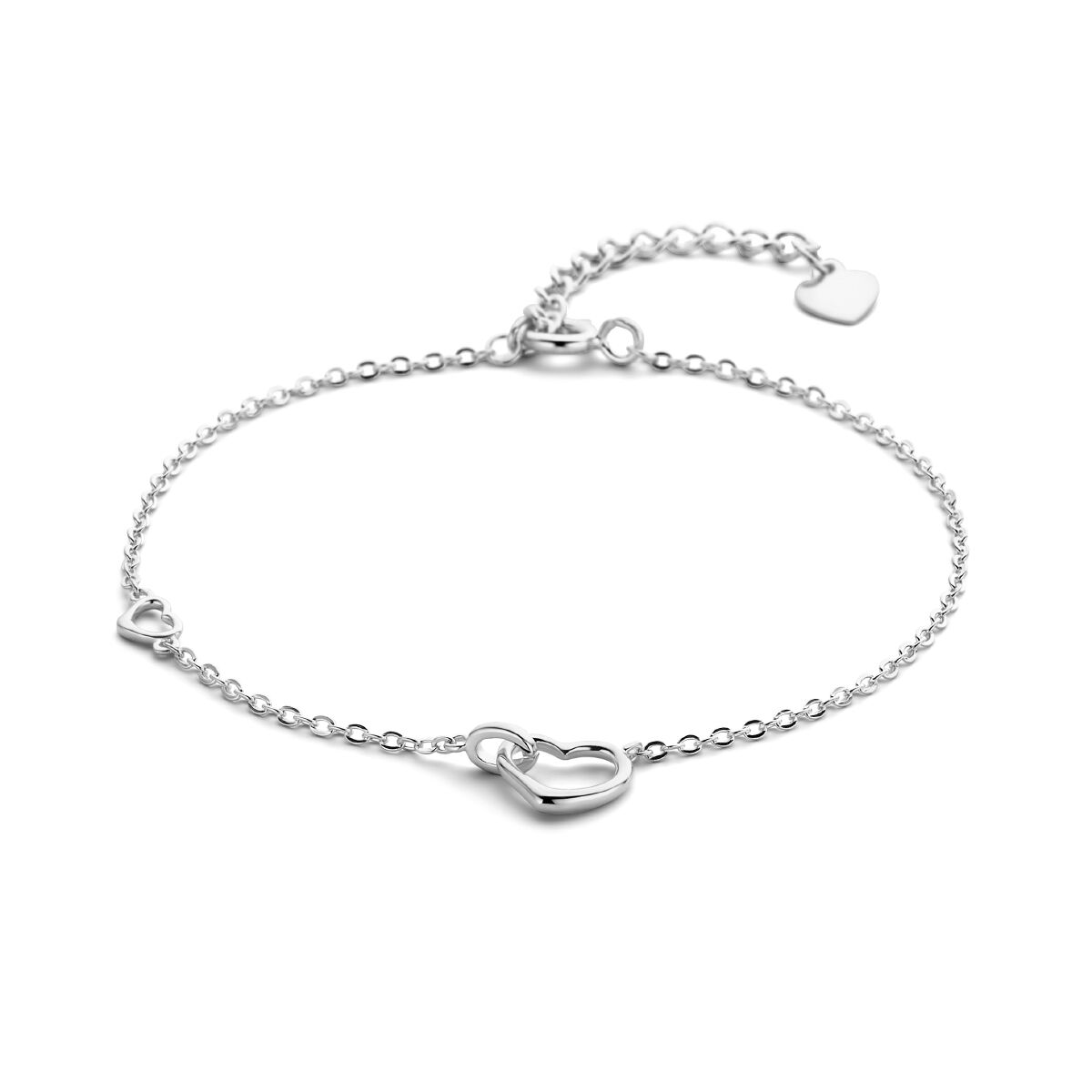 Armband aus rhodiniertem Silber mit Herzchen und Verlängerungskette von 16 bis 19 cm