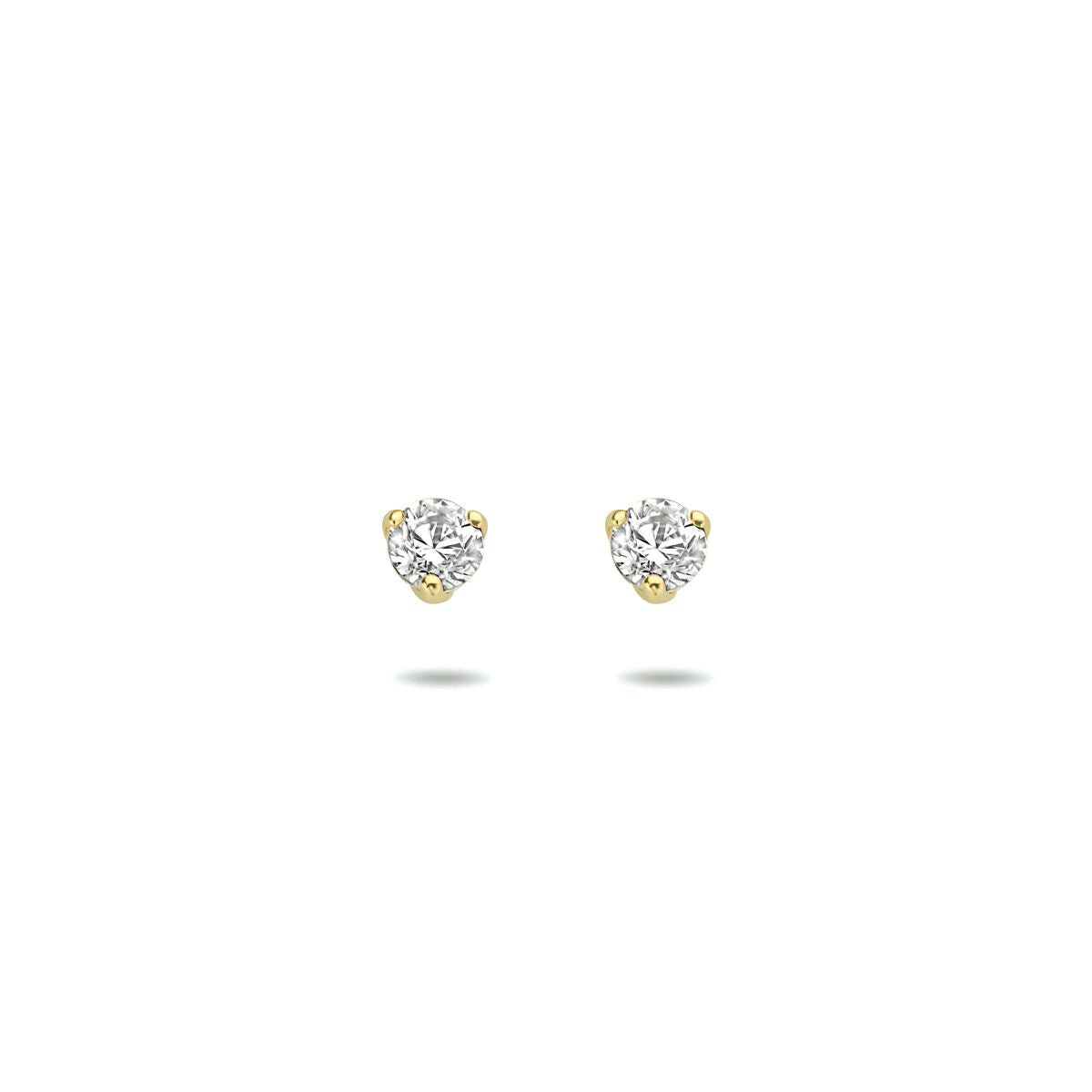 Ohrstecker aus 14K Gelbgold mit Zirkonia in runder Form und vierfachem Krappenverschluss