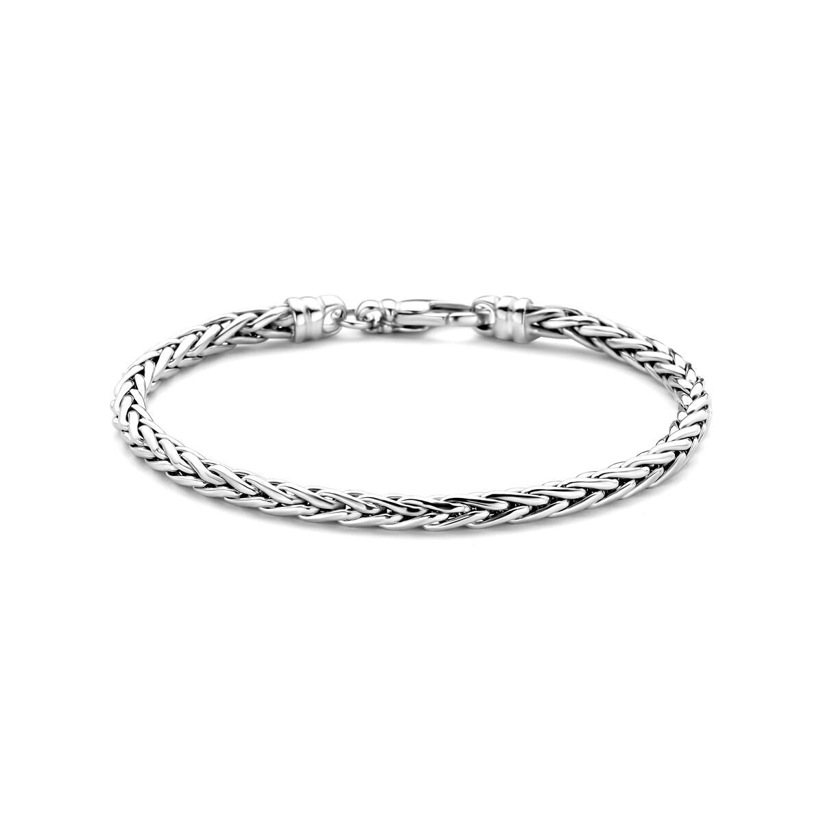 Armband aus rhodiniertem Silber mit 4 mm Vosseschwanz-Gliedern in geflochtener Optik