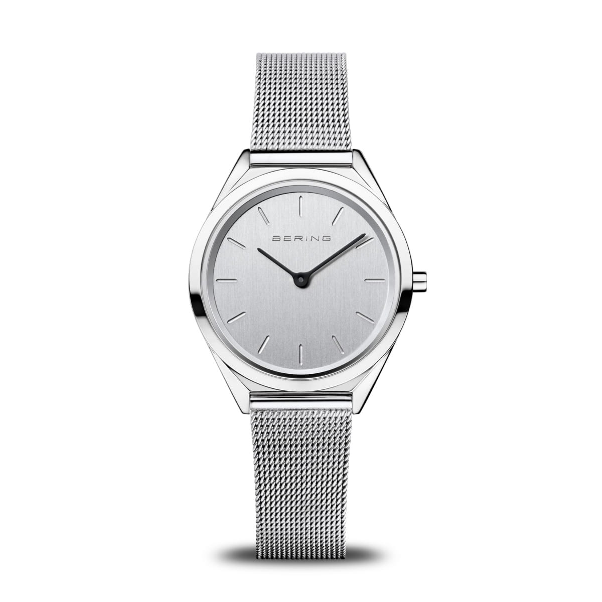 Unisex Uhr mit silbernem Zifferblatt und silbernem Mesh-Armband