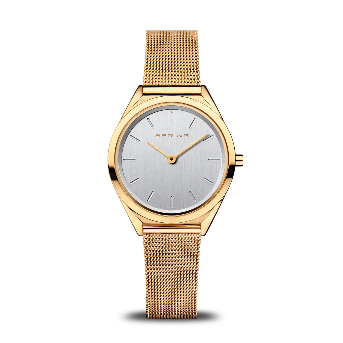 Unisex Uhr mit silbernem Zifferblatt und goldfarbenem Mesh-Armband