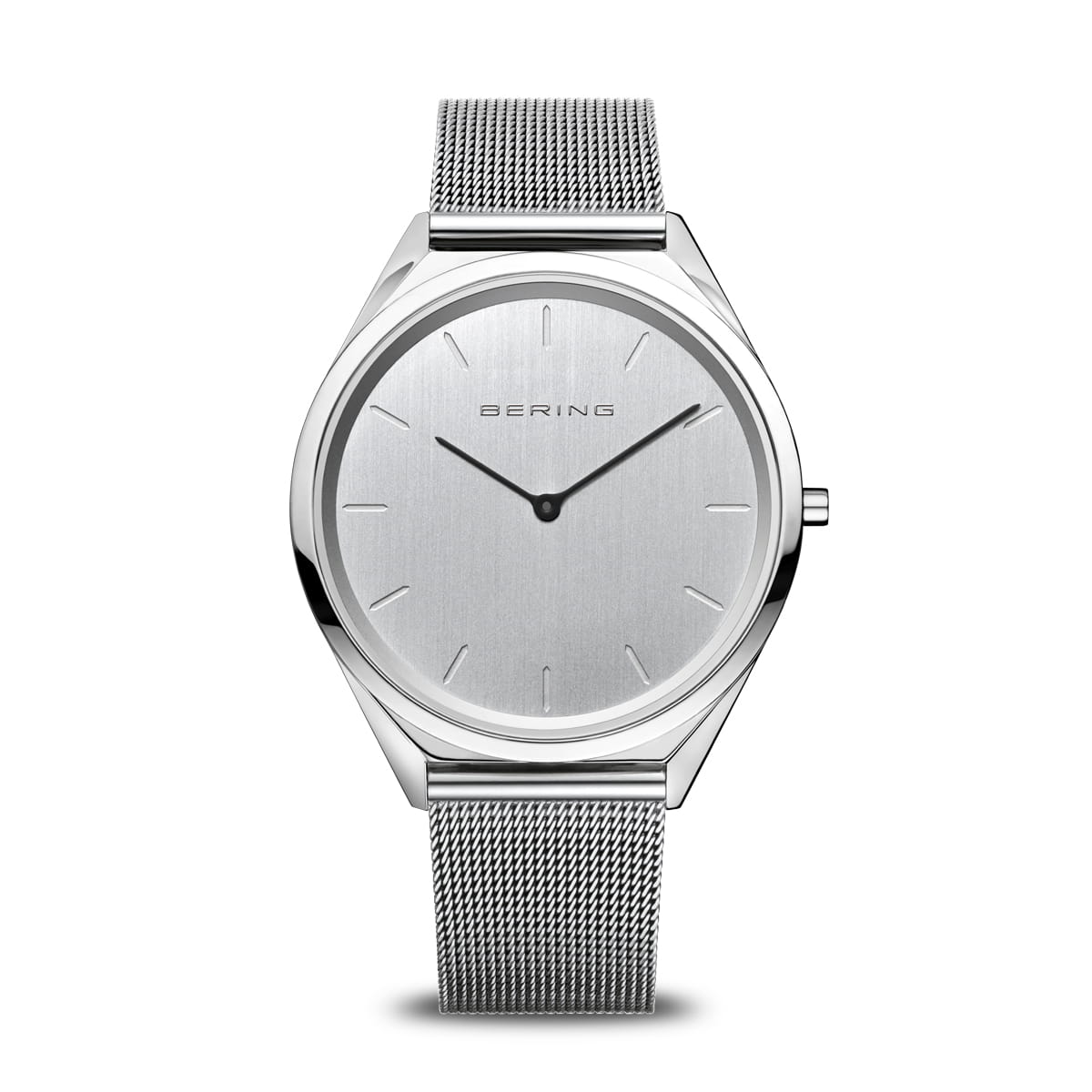 Unisex Uhr mit silbernem Zifferblatt und silbernem Mesh-Armband