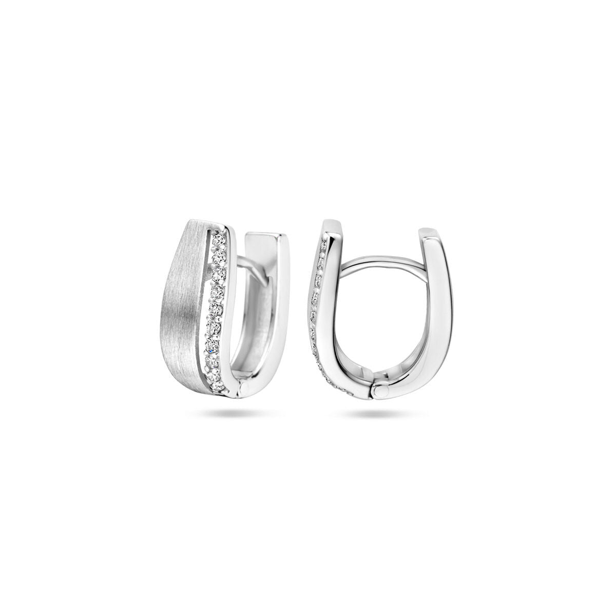 Klappcreolen Zirkonia 14 mm poliert/matt rhodiniert Silber