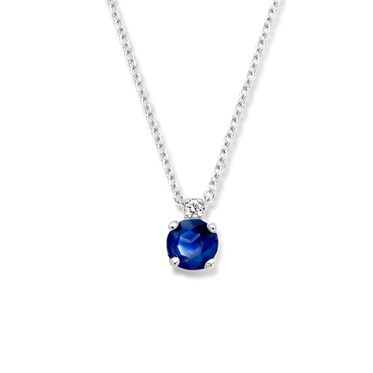 Halskette aus 14K Weißgold mit blauem Saphir und Diamantenanhänger