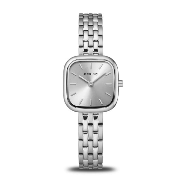 Damenarmbanduhr mit quadratischem Gehäuse, silbernem Zifferblatt und silbernem Armband aus Edelstahl
