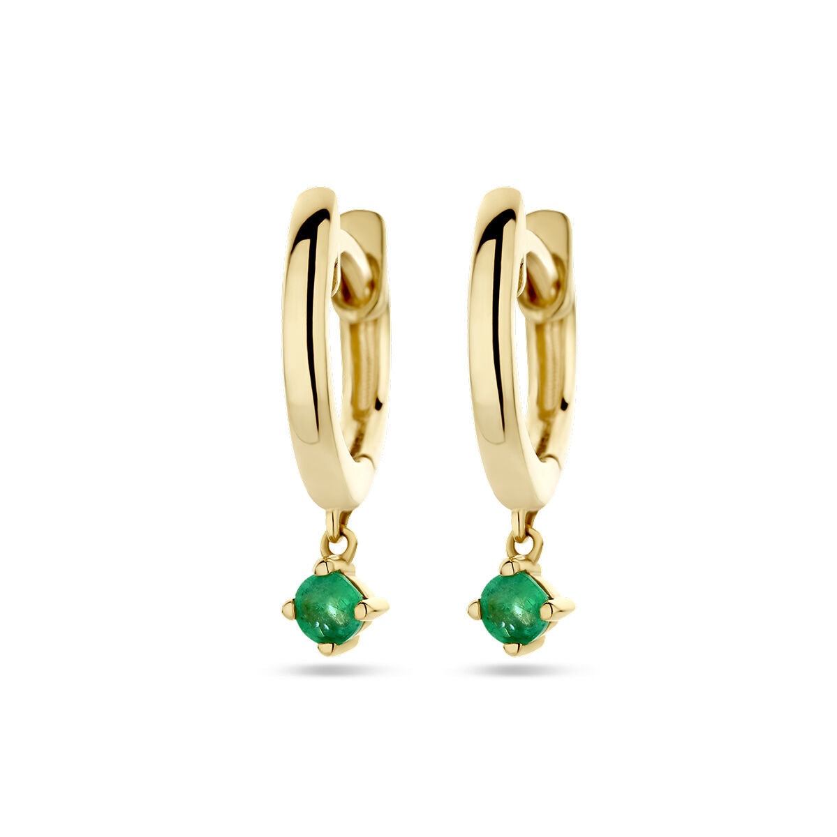 Klapp-Ohrringe aus 14K Gelbgold mit hängendem Smaragd.