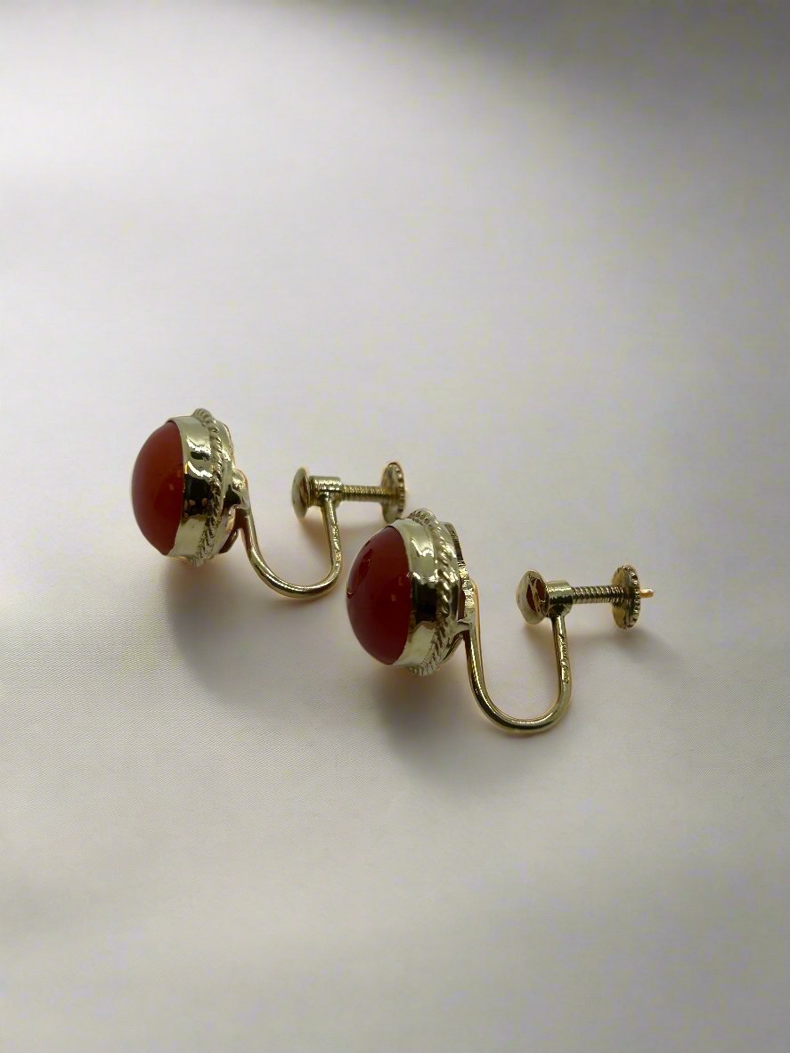 vintage gouden oorbellen 14k bloedkoraal 4.4gr