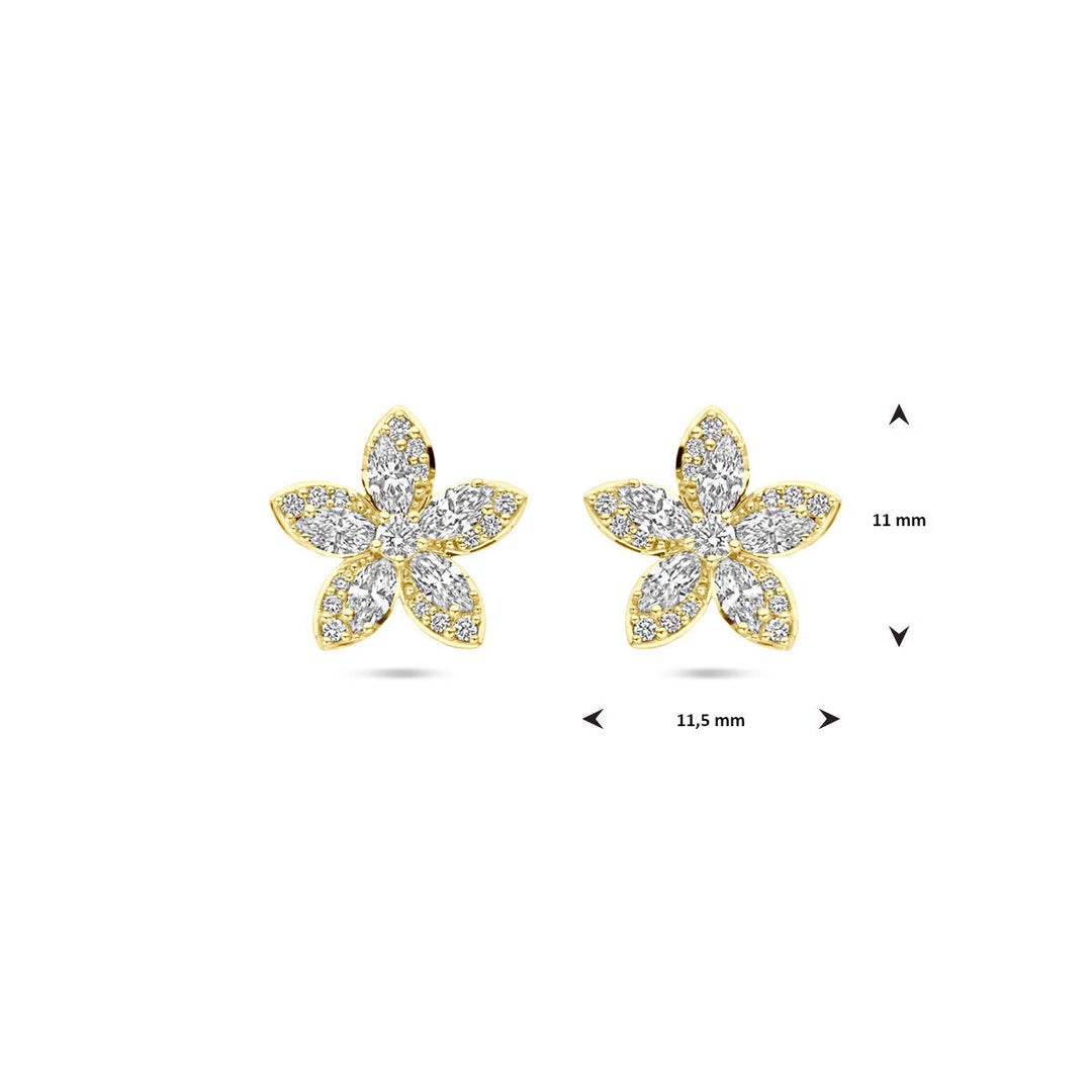 oorknoppen bloem diamant 0.84ct (2x 0.42ct) h si 11 mm 14K geelgoud