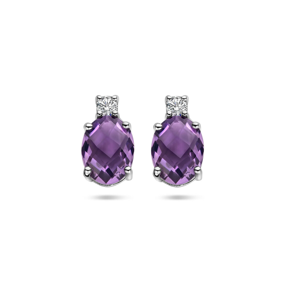 Ohrstecker mit lila Amethyst und Zirkonia in rhodiniertem Silber