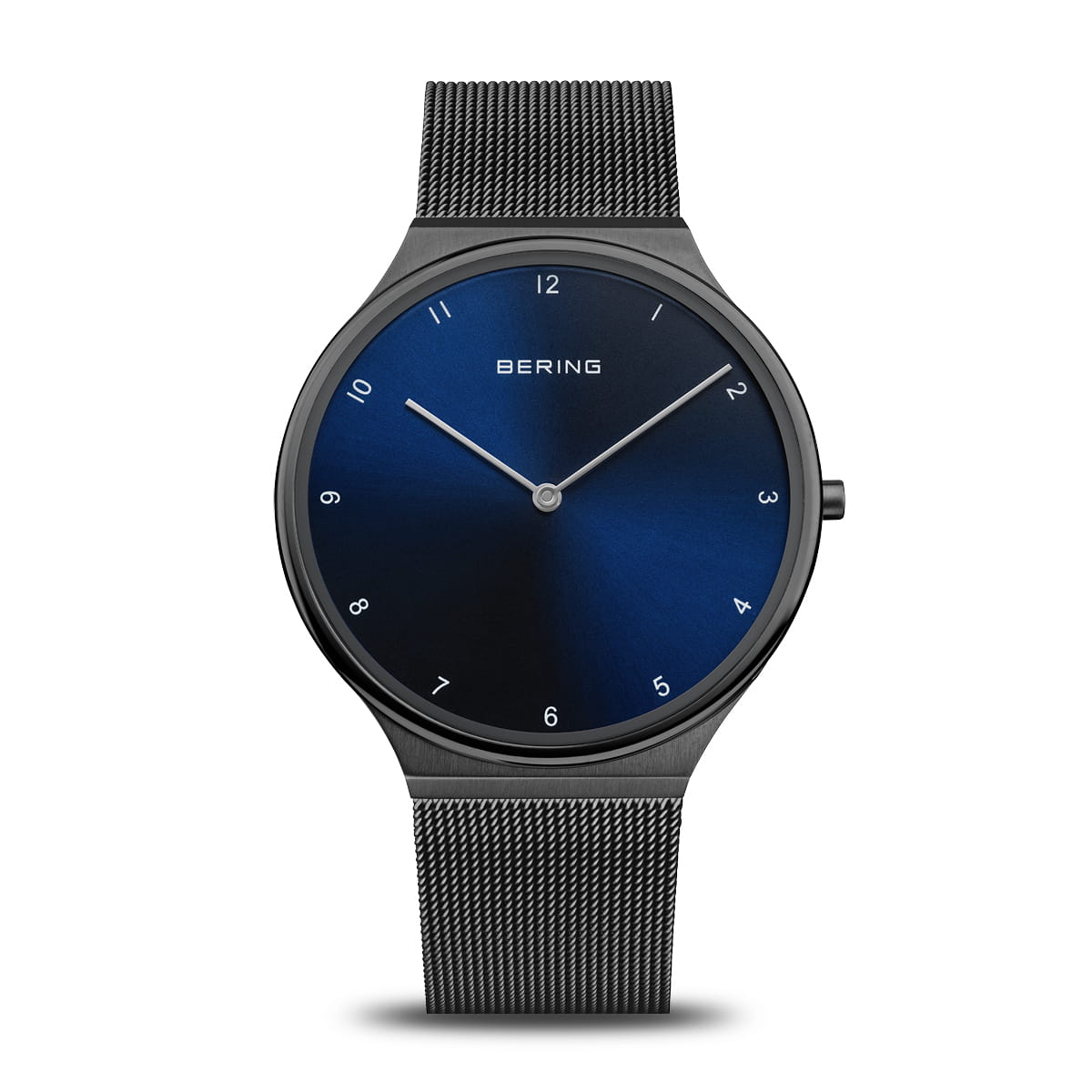 Damenarmbanduhr mit blauem Zifferblatt und schwarzem Mesh-Armband