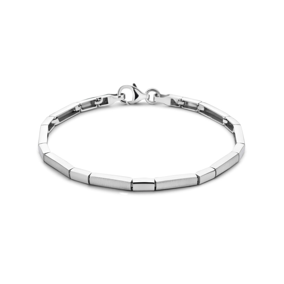 Silberne Choker-Armband mit polierter und mattierter Oberfläche, rhodiniert, rechteckige Glieder
